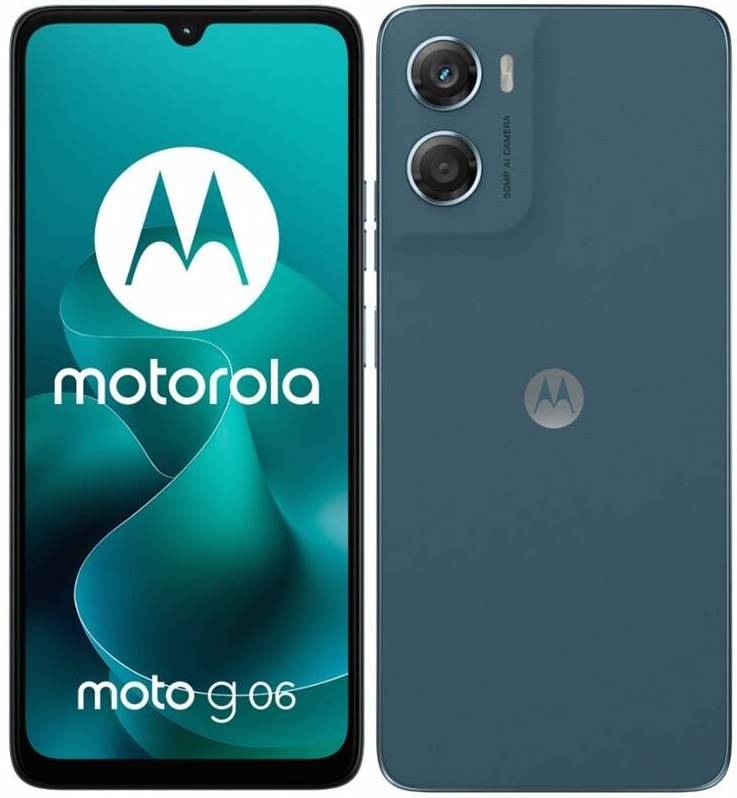 Motorola Moto G06 v modré barvě, chytrý telefon s 6,88″ displejem, 50Mpx fotoaparátem a elegantním designem