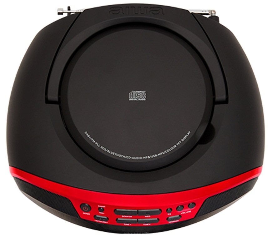 Radiomagnetofon s DAB+/CD AIWA BBTU-500DAB červený Horní pohled na červený radiopřijímač DAB+/CD Aiwa BBTU-500DAB