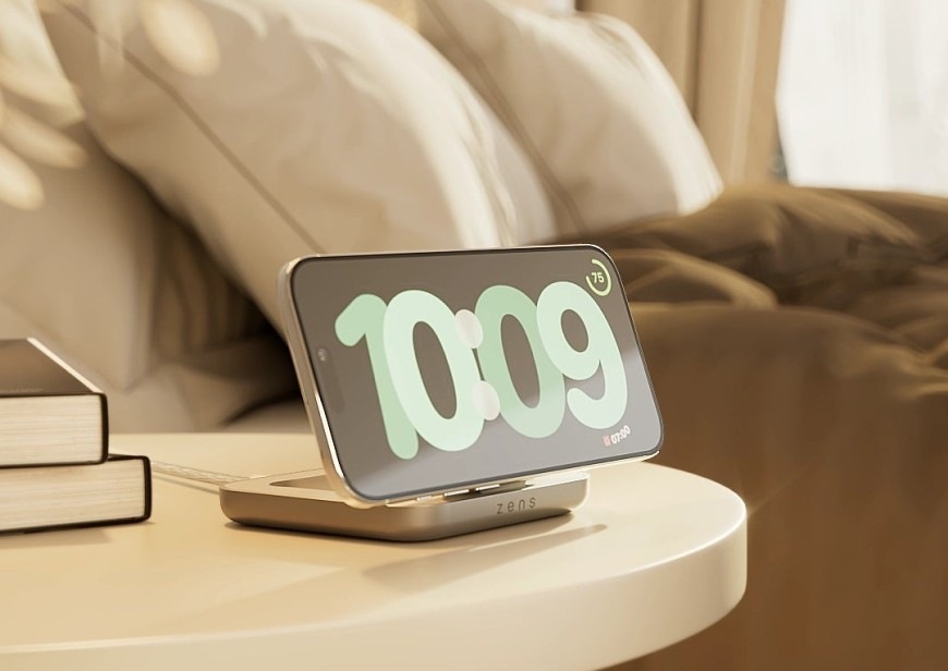 Bezdrátová nabíječka ZENS Magnetic Nightstand bílá Bezdrátová nabíječka ZENS Magnetic Nightstand nabíjí mobilní telefon