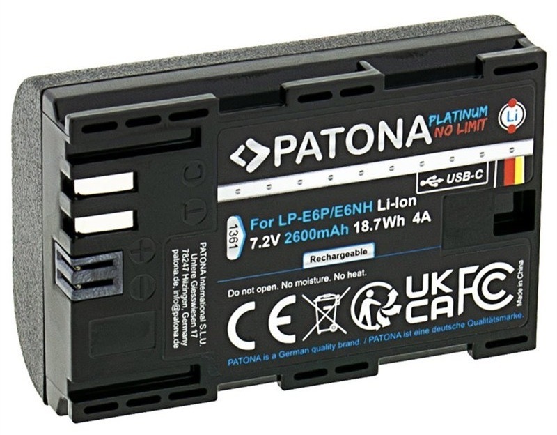 Baterie PATONA s kapacitou 2 600 mAh, pro fotoaparáty Canon