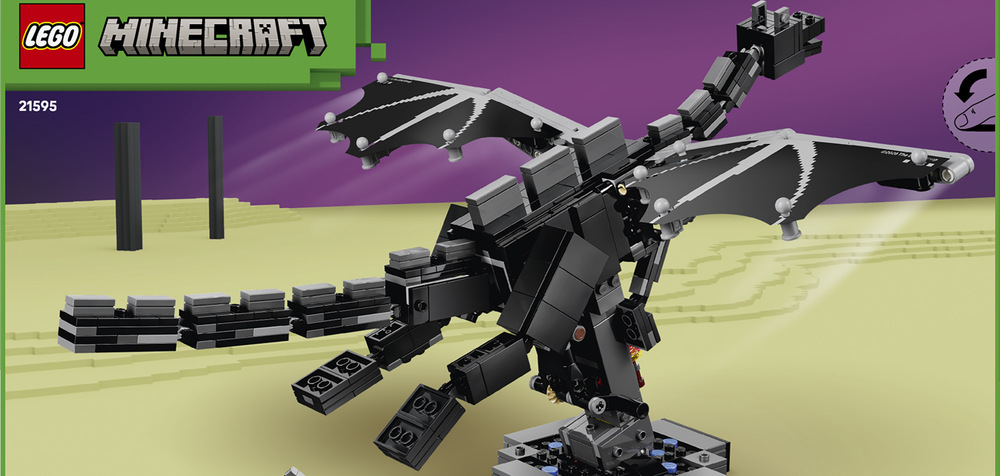 Stavebnice LEGO® Minecraft® 21595 Drak z Enderu Mechanismus v základně rozpohybuje dračí křídla a kloubové části umožní měnit jeho pózu.