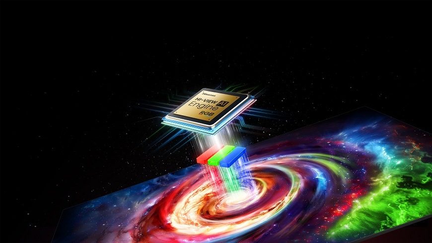 Televize Hisense 55UR8S procesor Televize Hisense 55UR8S letí pryč z duhové galaxie