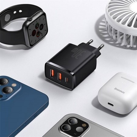 Nabíječka do sítě Baseus 2x USB-A, 1x USB-C, 30W černá