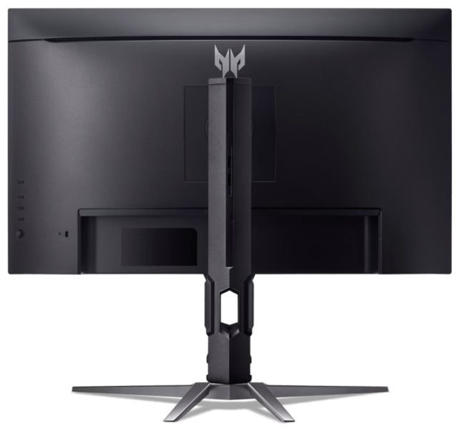 Zadní pohled na herní monitor Acer Predator XB273U F5 se stojanem a uchycením VESA 100 × 100
