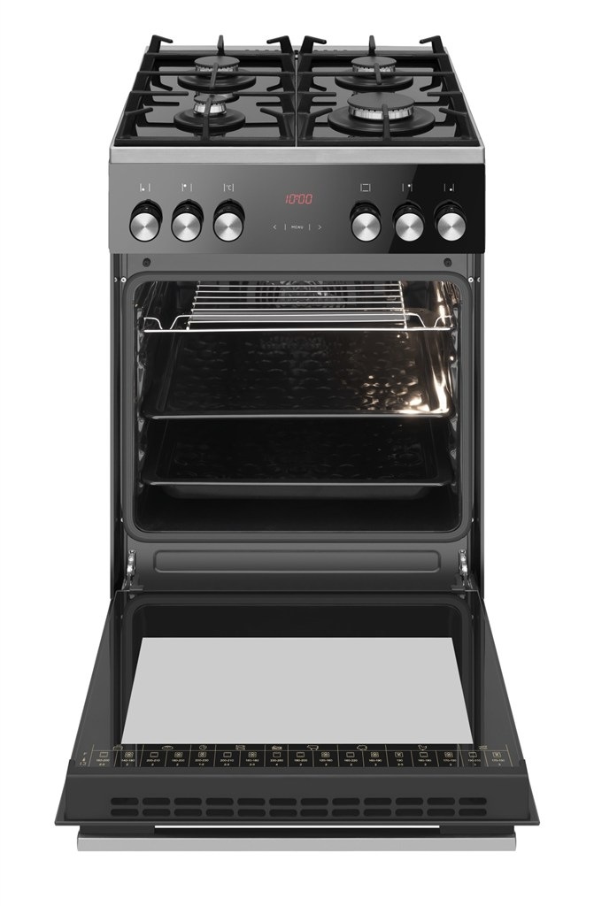 Sporák K50 Amica SPS 510 ZBG PIZZA, černá - otevřená dvířka trouby