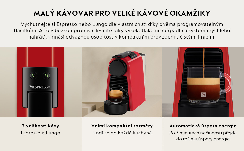 Kapslový kávovar De'Longhi Nespresso Essenza Mini EN85.R červený Kapslový kávovar De'Longhi Nespresso Essenza Mini EN85.R červený