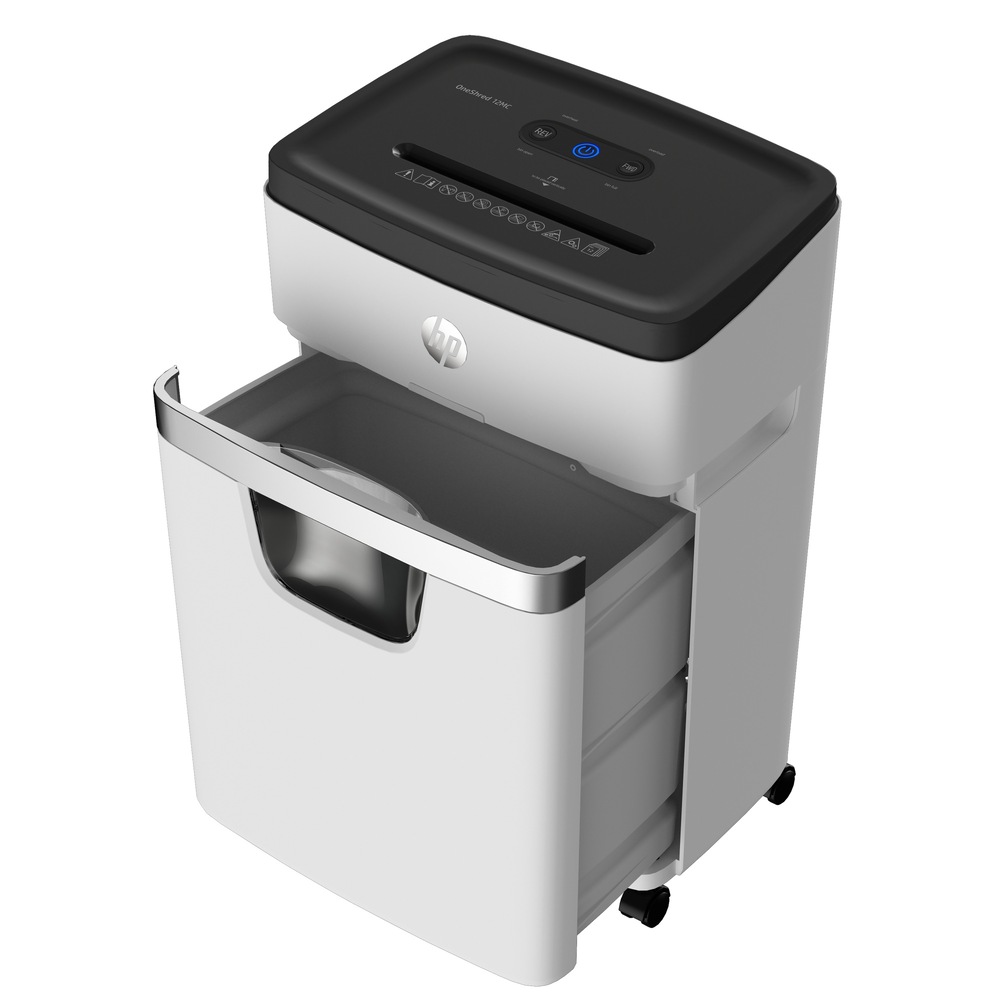 Skartovačka HP OneShred 12MC je vybavena 4 kolečky (z toho 2 mají brzdu), takže je mobiln.