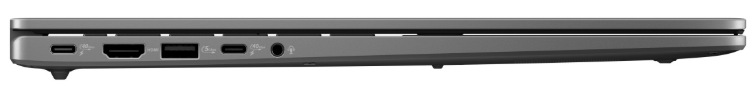 Boční panel notebooku s konektory USB-C, USB-A, HDMI a 3,5mm audio jackem