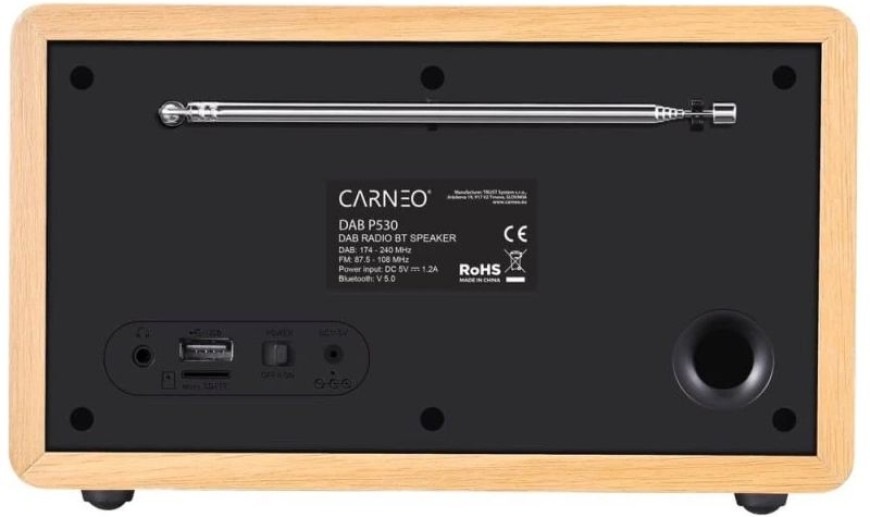 Zadní strana radiopřijímače DAB+ CARNEO P530 v hnědém designu