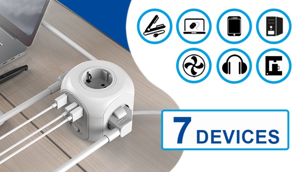 Kabel prodlužovací Viking AC CUBE PD, 4x zásuvka, 2x USB QC, 1x USB-C PD, 1,8m bílý Kabel prodlužovací Viking AC CUBE PD, 4x zásuvka, 2x USB QC, 1x USB-C PD, 1,8m bílý