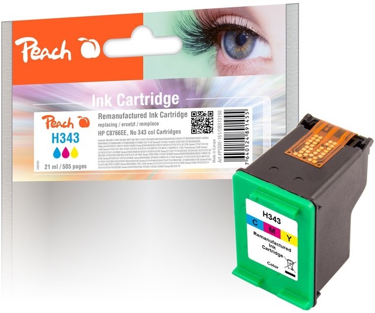 Inkoustová náplň Peach HP 343, 505 stran - CMY