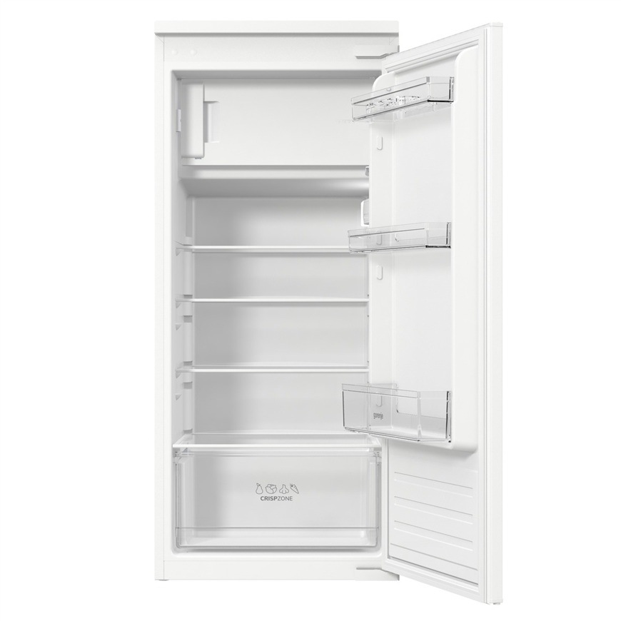 Vestavná chladnička Gorenje RBI512E21 s mrazničkou nahoře.