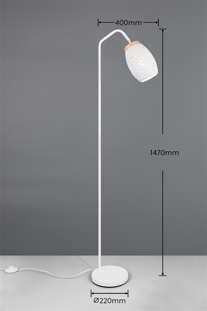 Stojací lampa Reality BIDAR, E27 bílá Stojací lampa Reality BIDAR se všemi rozměry.