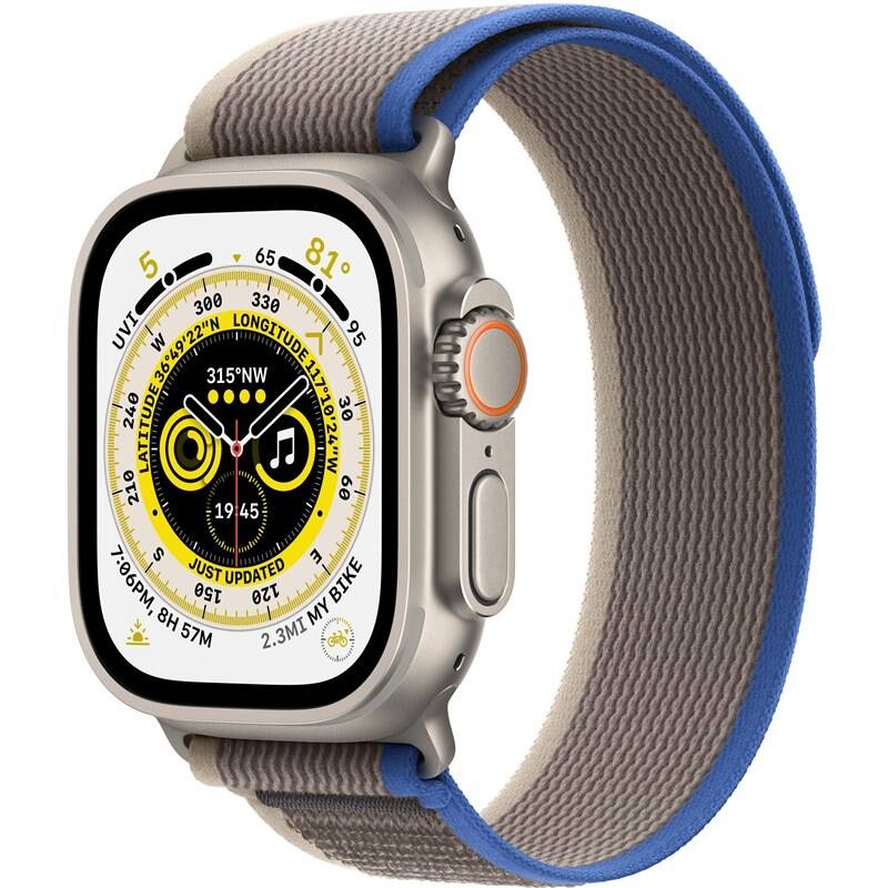 Chytré hodinky Apple Watch Ultra GPS + Cellular, 49mm pouzdro z titanu - modro-šedý trailový tah - M/L