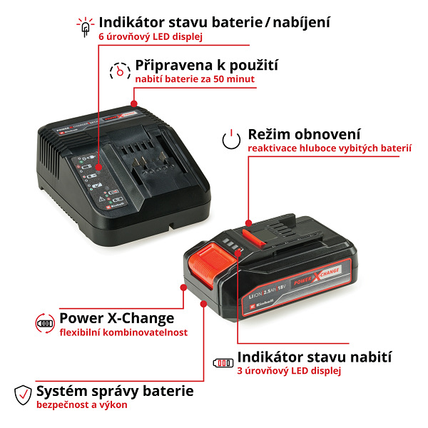 Set baterie a nabíječky Einhell Power-X-Change 18 V/2,5 Set baterie a nabíječky Einhell Power-X-Change 18 V/2,5