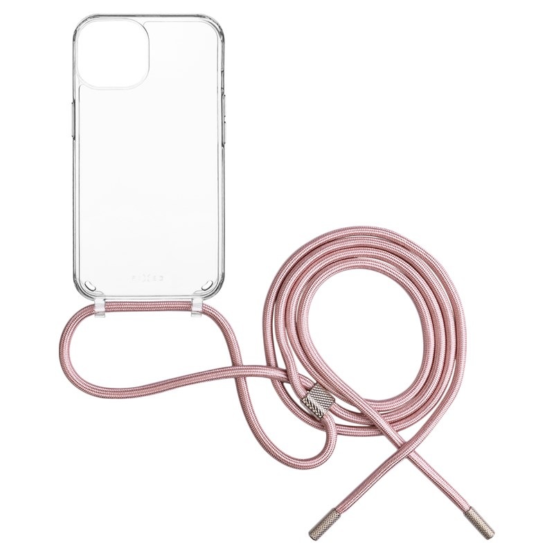 Kryt na mobil FIXED Pure Neck s růžovou šňůrkou na krk na Samsung Galaxy A35 5G průhledný