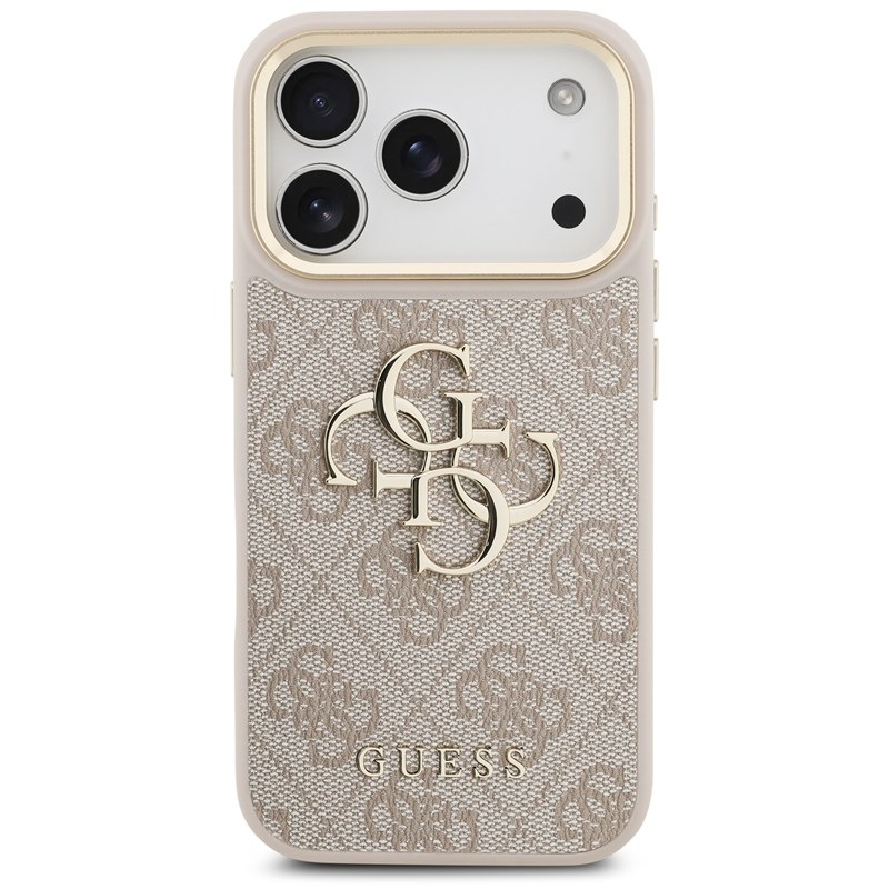 Kryt na mobil Guess PU Leather 4G Metal Logo Gold Frame MagSafe na Apple iPhone 17 Pro růžový