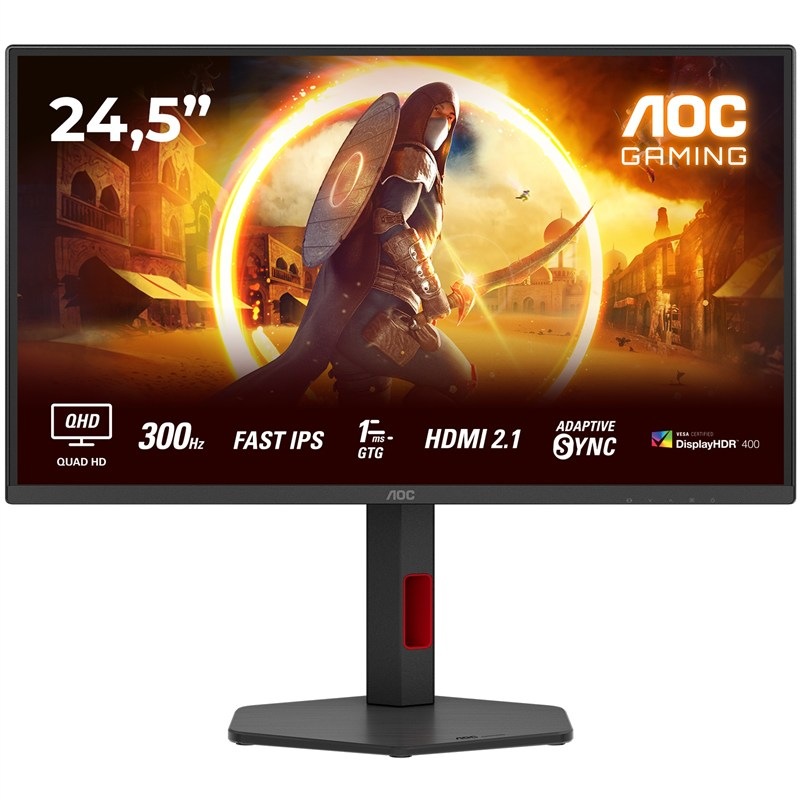 Herní monitor AOC Q25G4SR 24.5",WLED podsvícení, IPS panel, 0.3ms, 1000: 1, 400cd/m2, 2560 × 1440 WQHD, - černý