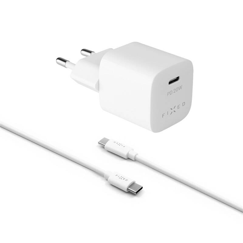 Nabíječka do sítě FIXED Mini USB-C PD 20W, MFI + USB-C kabel 1m bílá