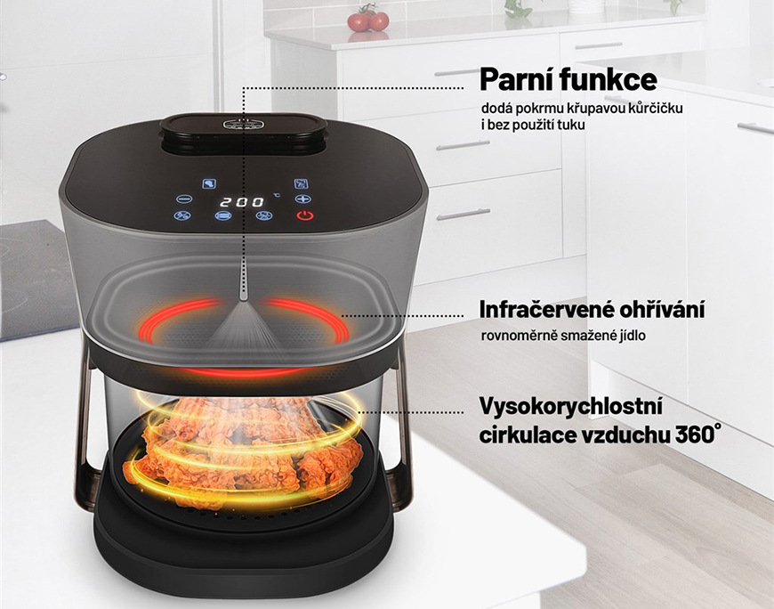 Fritéza horkovzdušná Lauben Glass&SteamAir® Fryer 4500BG