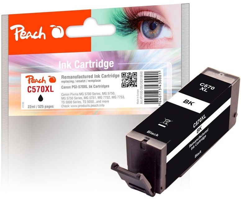 Inkoustová náplň Peach Canon PGI-570XL, 510 stran - černá