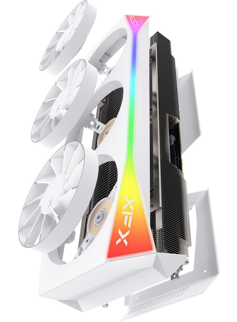 Grafická karta XFX Mercury AMD Radeon RX 9070 XT OC White Magnetic Air Edition RGB 16GB bílá Lifestylová fotka Grafická karta XFX Mercury AMD Radeon RX 9070 XT OC White Magnetic Air Edition RGB