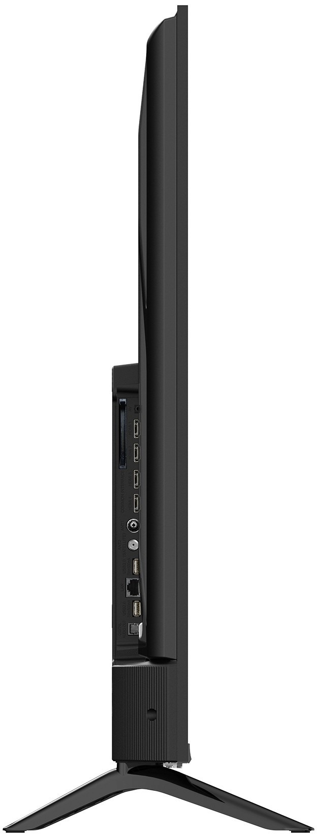 Konektory HDMI a USB na boční straně televize Strong SRT43UH7773.