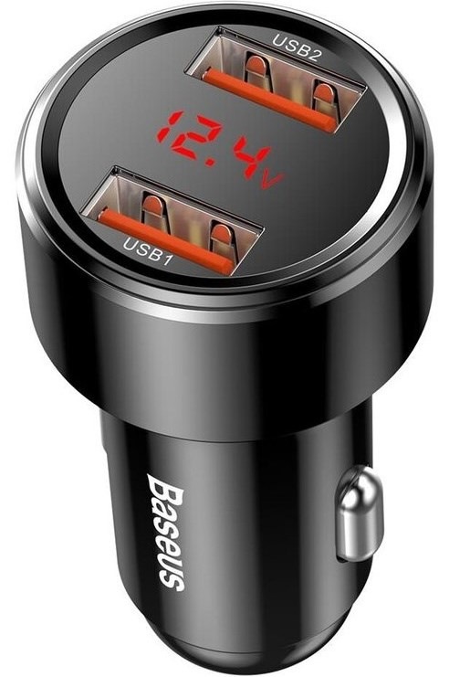 Adaptér do auta Baseus Magic 2x USB, 45 W, 6 A, s displejem černý