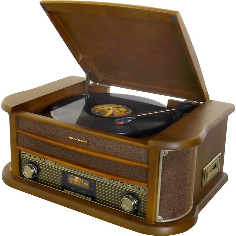 retro hudební centrum s gramofonem a rádio tunerem Soundmaster NR565DAB v dřevěném dekoru