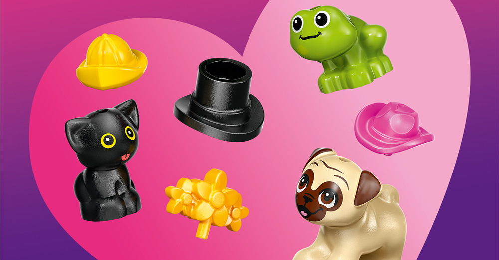 Stavebnice LEGO® Friends 42678 Dodávka s doplňky pro mazlíčky Pejsek, koťátko a žabka mohou díky různým kloboukům a věnci předvést vlastní módní přehlídku.