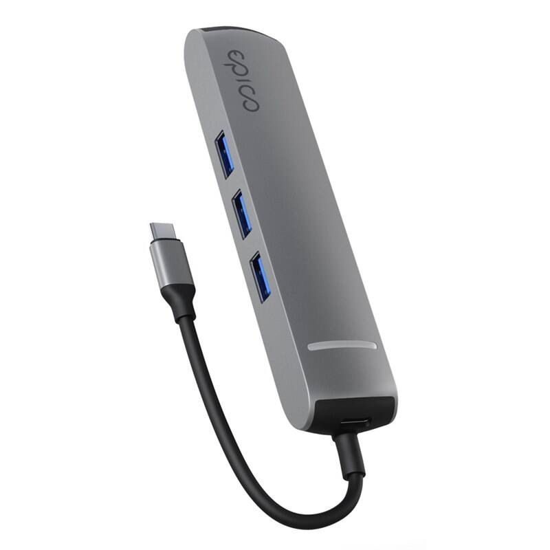 USB Hub Epico 6in1 Slim 8K USB-C/1× USB-C, HDMI, 3× USB 3.0 - šedý