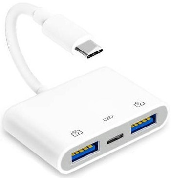 Redukce COTECi 3v1 USB-C/USB-C, 2x USB - bílá