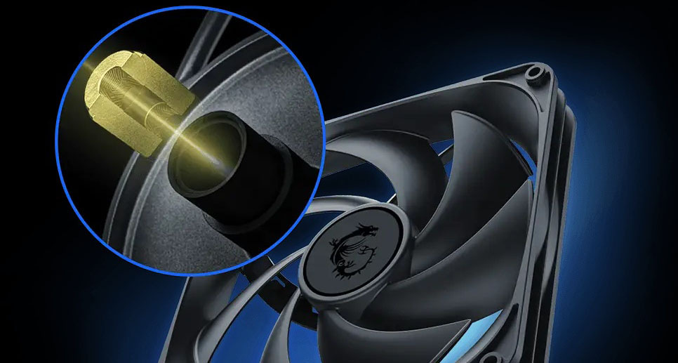Zdroj MSI MAG A650GLS PCIE5 650W černý 135 mm ventilátor s fluidními ložisky zajišťuje tichý chod a efektivní odvod tepla i při dlouhodobé zátěži
