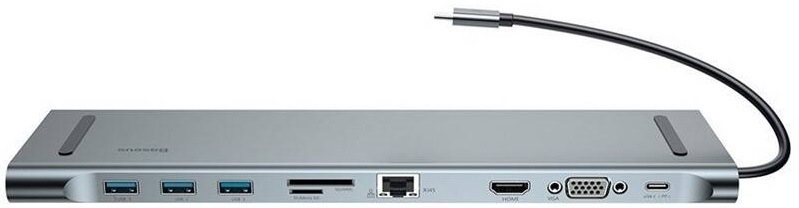 Dokovací stanice Baseus USB-C/3.5 jack, micro SD/TF, SD, HDMI, RJ-45, 3x USB-A, USB-C, VGA šedá