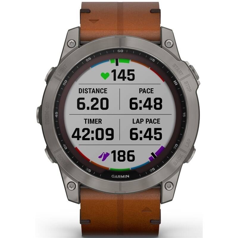Chytré hodinky Garmin fenix 7X Sapphire Solar Style - Titan/ Brown Leather Band