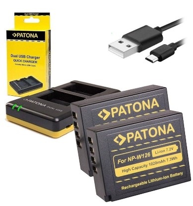 Nabíječka PATONA Dual Quick pro Fuji NP-W126 + 2x baterie 1020mAh USB