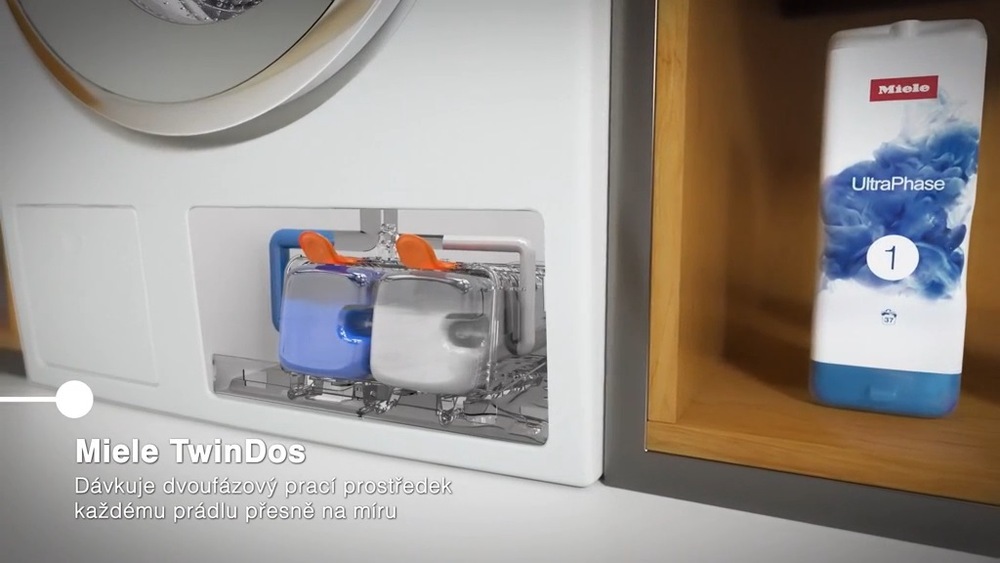 Prací prostředek Miele UltraPhase 2 1,4 l Pohled na systém TwinDos na pračce Miele