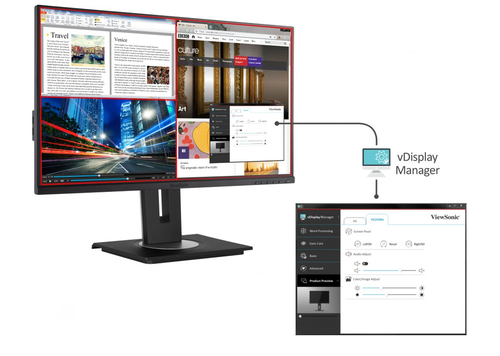 Monitor ViewSonic VG2448A-2 černý/stříbrný Monitor ViewSonic VG2448A-2 černý/stříbrný