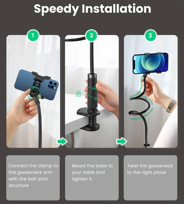 Držák na mobil UGREEN Flexible Long Arm černý UGREEN Flexible Long Arm, černá