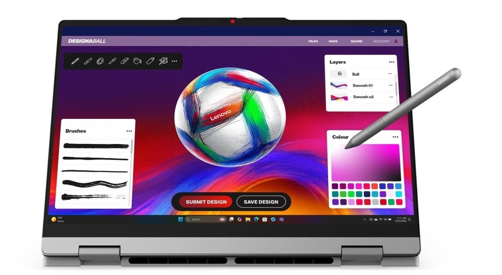 Notebook Lenovo IdeaPad 5 2-in-1 14Q8Y11 šedý Notebook Lenovo IdeaPad 5 2-in-1 14Q8Y11 v poloze tabletu s perem