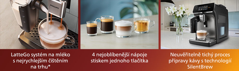 Systém LatteGo na mléčnou pěnu, 4 různé nápoje připravené kávovarem Philips EP2339/40 2300 Series
