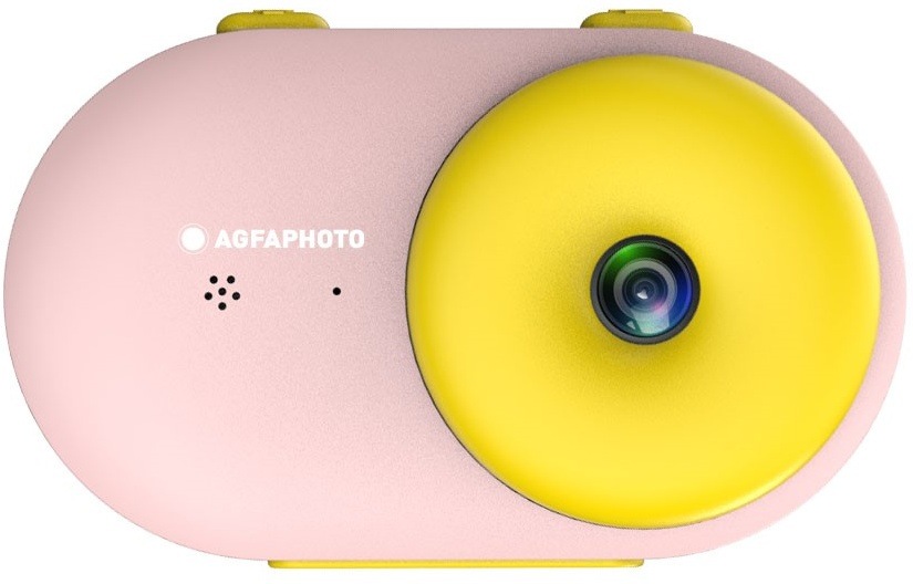 Digitální fotoaparát AgfaPhoto Realikids Water Proof růžový Fotoaparát AgfaPhoto Realikids Cam Waterproof bez ochranného pouzdra, pohled zepředu.
