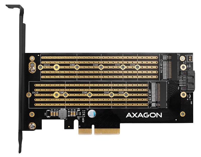 Řadič Axagon PCEM2-D - M.2 NVMe M-key + SATA B-key slot