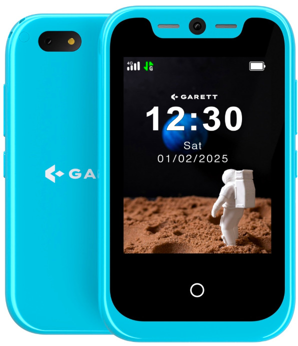 Dětský mobilní telefon Garett Smartphone OneKid zepředu i zezadu v modrém provedení