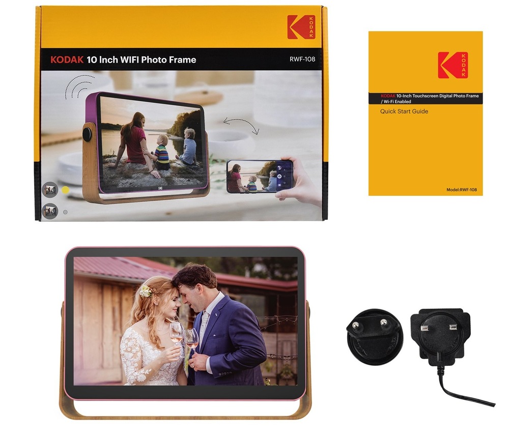 Elektronický fotorámeček Kodak RWF-108V růžový Fotorámeček digitální Kodak RWF-108V obsahuje dva reproduktory a také nastavitelný stojan