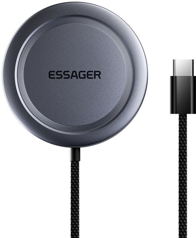 Magnetická bezdrátová nabíječka Essager Qi2 15W v šedé barvě