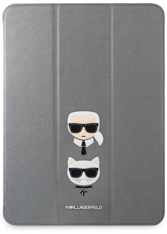 Pouzdro na tablet Karl Lagerfeld and Choupette Head Saffiano na Apple iPad Pro 11" stříbrné