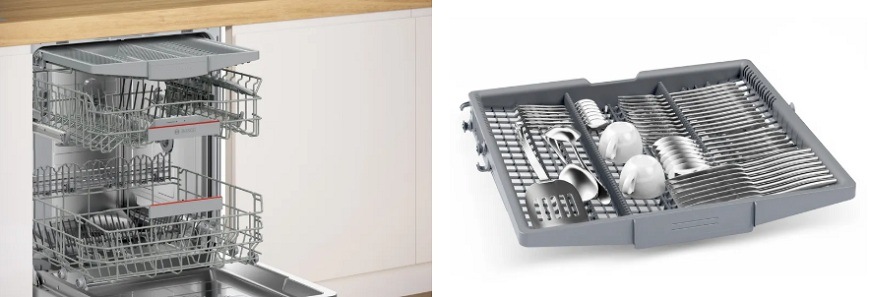 Myčka nádobí Bosch Serie 4 SMU4ECS28E EfficientDry nerez Myčka Bosch, flexibilní koše Flex a příborová zásuvka