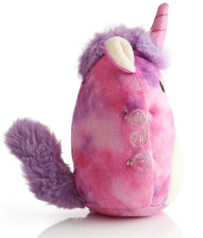 Přenosný reproduktor Lazerbuilt Squishmallows Lola růžový Přenosný reproduktor Lazerbuilt Squishmallows Lola z boční strany s viditelným ovládáním