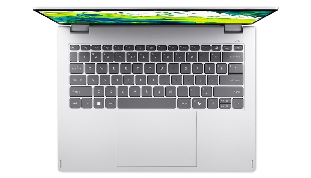 Notebook Acer Swift Spin 14 AI (SFSP14-I51T-765Q) stříbrný Pohled shora na klávesnici notebooku Acer Swift Spin 14 AI (SFSP14-I51T-765Q)